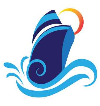 Cruise swirl waves ship logo vector
