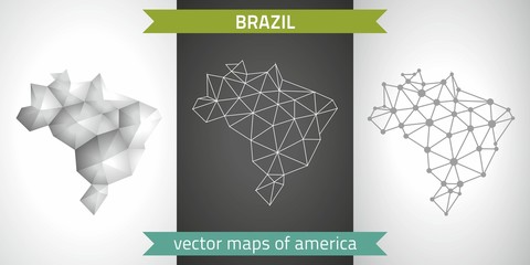 Brazil collection of vector design modern maps, gray and black and silver dot outline mosaic 3d map