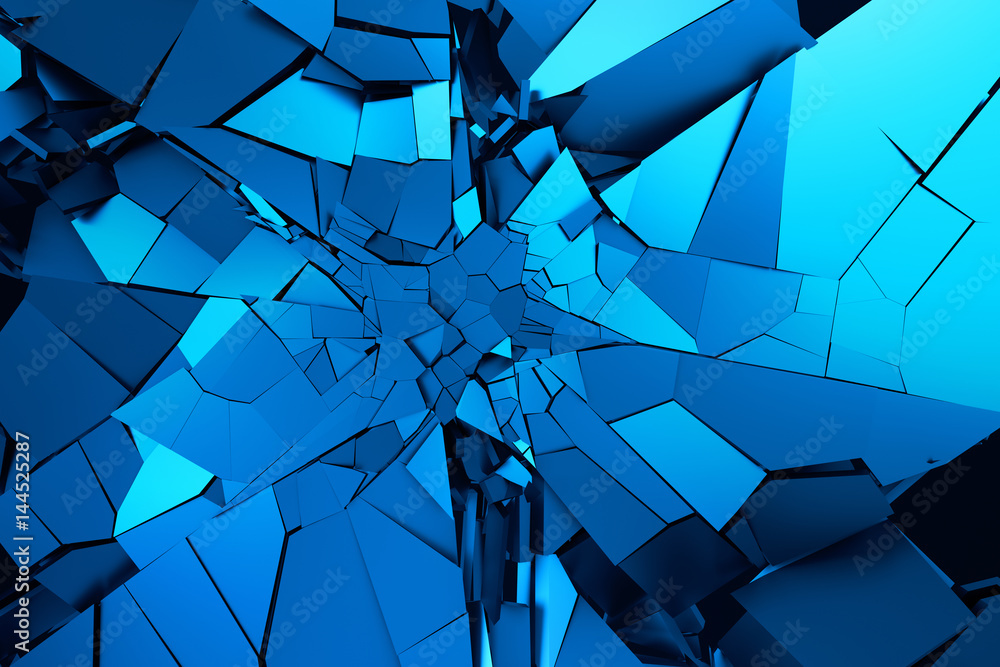 Poster abstract 3d rendering of cracked surface. background with broken shape. wall destruction. bursting w