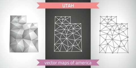 Utah collection of vector design modern maps, gray and black and silver dot outline mosaic 3d map