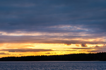 Sunset in the Stockholm archipelago in Sweden