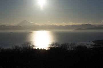 Obraz premium Kamchatka water sky sun vulcan 