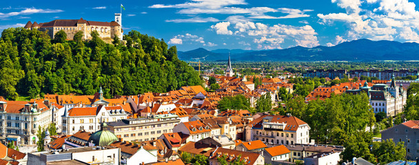 City of Ljubljana panoramic view - obrazy, fototapety, plakaty