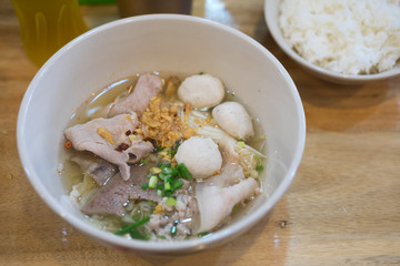 Asian style noodle with pork ball and vegetables