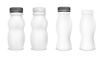 White empty plastic bottle for yogurt. Packaging for sour cream, sauce and snack