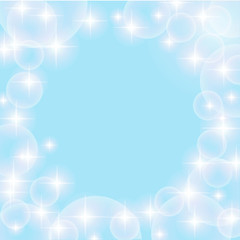 Fototapeta na wymiar Frame transparent bubbles on a blue background. shining background. Bright Blue Abstract bubbles kids background
