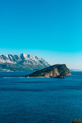 Mountains in Montenegro in the snow, near the coast. Budva. Lovcen.