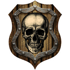 Oak shield with skull and metal studs