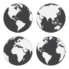 Set of globe earth icons. Flat style. Vector illustration