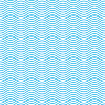 Blue and white seamless wave pattern, linear design. Vector illustration