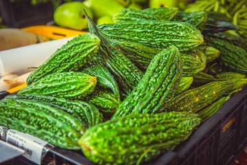 Fresh ridged gourd luffa. Kuala Lumpur, Malaysia