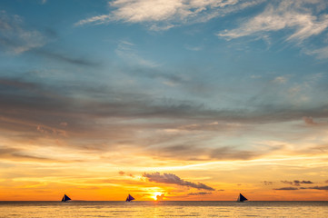 Beautiful sunset at Boracay beach, Philippines