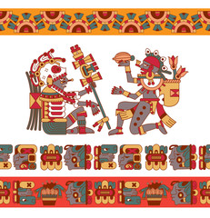 Vector illustration aztec cacao seamless pattern for chocolate package design.