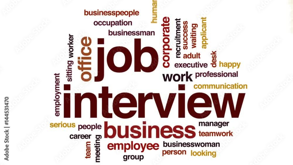 Poster job interview animated word cloud, text design animation.