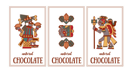Vector illustration aztec cacao logo collection for chocolate package design.