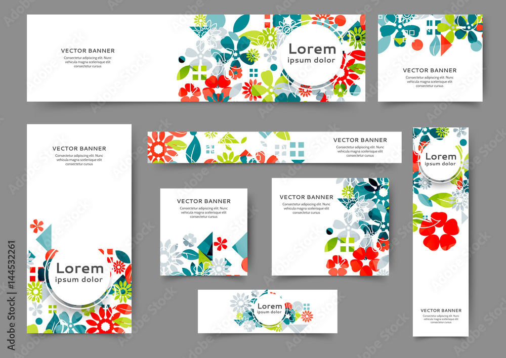 Wall mural set of abstract web banner templates with floral background. different sizes