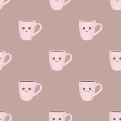 Seamless background with coffee cups. Vector illustration. Cute illustration.