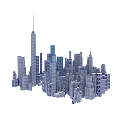 Rendered 3d city skyline isolated on white background