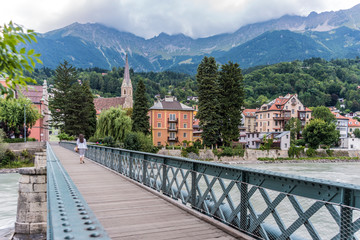 Fototapeta na wymiar Innsteg bridge in Innsbruck, Upper Austria.