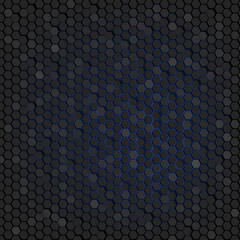 Abstract background of black hexagons. Wallpapers for web sites. Small honeycombs are connected. Luminous blue background in the background. 3D vector