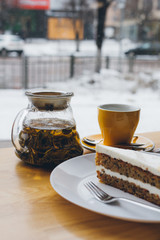 Cake and tea on the table