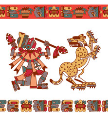 Vector illustration aztec cacao pattern for chocolate package design. © sergeygerasimov