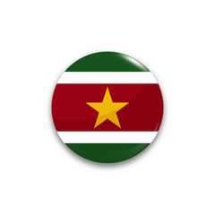 Round button national flag of Suriname with the reflection of light and shadow realistic. Icon country.