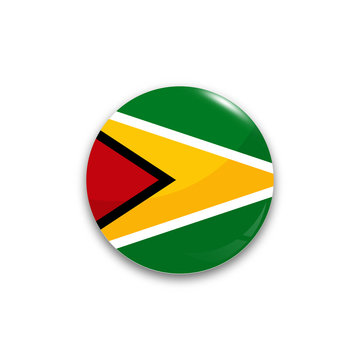 Round button national flag of Guyana with the reflection of light and shadow realistic. Icon country.
