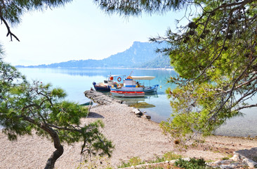 Naklejka na ściany i meble landscape of Heraion lake - Vouliagmeni Loutraki Greece
