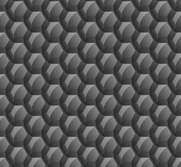 Abstract background of black hexagons. Wallpapers for web sites. Large honeycombs are connected. Shine on the surface. New technologies. 3D vector