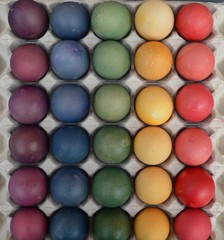 Colored easter eggs in a box