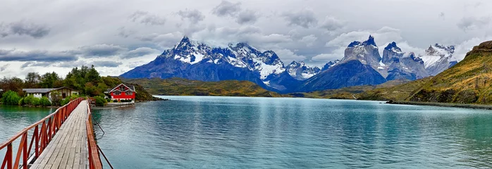 Crédence de cuisine en verre imprimé Cuernos del Paine Lac Pehoe à Torres del Paine NP (Patagonie, Chili)