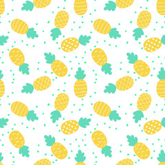 tropical yellow pineapple fruit summer tropical pattern on a white background seamless vector.
