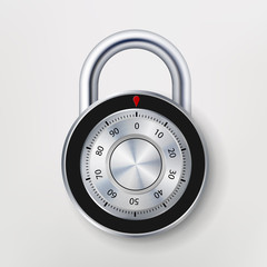 Combination Padlock, Realistic Metal Vector Illustration. Security Lock Icon