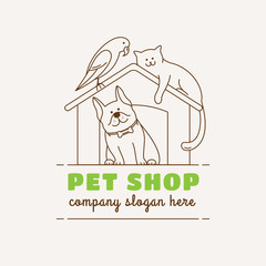 The linear logo for pet shop, veterinary clinic, animal shelter, designed in a modern style vector lines. Insulated logo design for Your business.