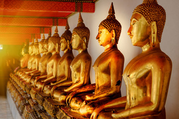 Row Of Buddha statue at Wat Pho, Bangkok Thailand