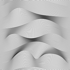 Abstract vector seamless moire pattern with zigzag lines. Monochrome  graphic black and white ornament. Striped repeating texture. - obrazy, fototapety, plakaty