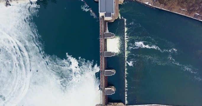 Hydropower Plant. Aerial shot 4K