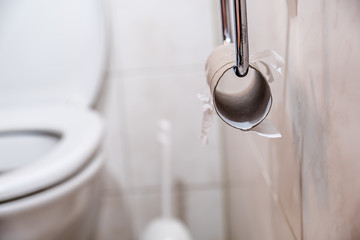 Close-up of finished toilet paper roll