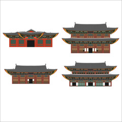 South Korea country design flat cartoon elements. Travel landmark, Seoul tourism place. World vacation travel city sightseeing Asia building collection. Asian architecture isolated