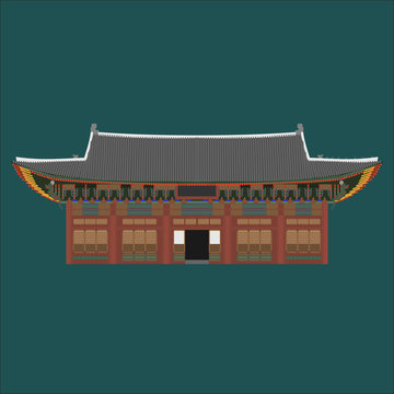 South Korea country design flat cartoon elements. Travel landmark, Seoul tourism place. World vacation travel city sightseeing Asia building collection. Asian architecture isolated Deoksugung palace