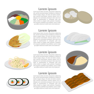 Set of korean and chinese food flat design elements. Asian street food menu.