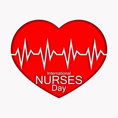 International nurses day illustration with red heart and heartbeat. Card or design for doctors, nurses and medicine.