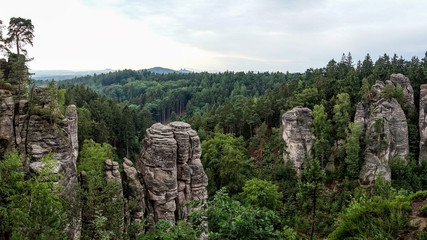Fototapeta na wymiar Rock pillar nature park in the Czech Republic. View from the mountain tops.