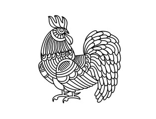 Vector illustration line art rooster pattern.