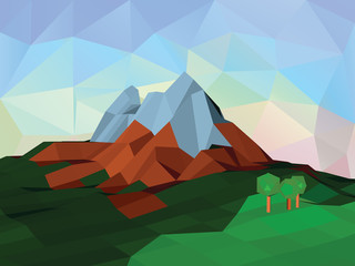 Vector illustration mountain landscape in low poly style.