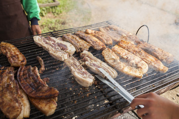Pork grilled on charcoal