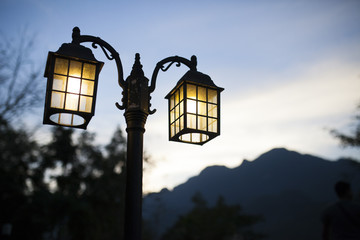 Fototapeta na wymiar Lamp in night garden