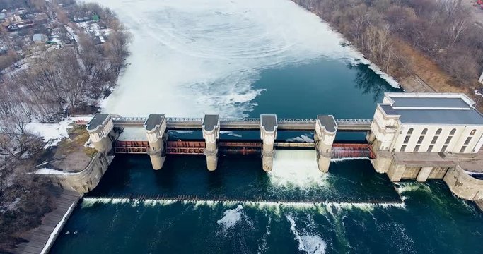 Hydropower Plant. Aerial shot 4K