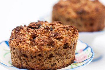Fototapeta na wymiar Wheat bran muffins preparation : Just baked integral wheat bran muffins